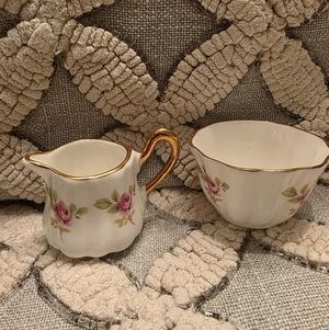 Sandford England Mini Child Or Doll Cream & Sugar Set 🌸Gold & Roses🌸